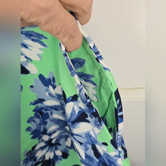 J. Crew Lime Green Floral Fit and Flare Dress with Pockets Size 0 - Picture 3 of 11